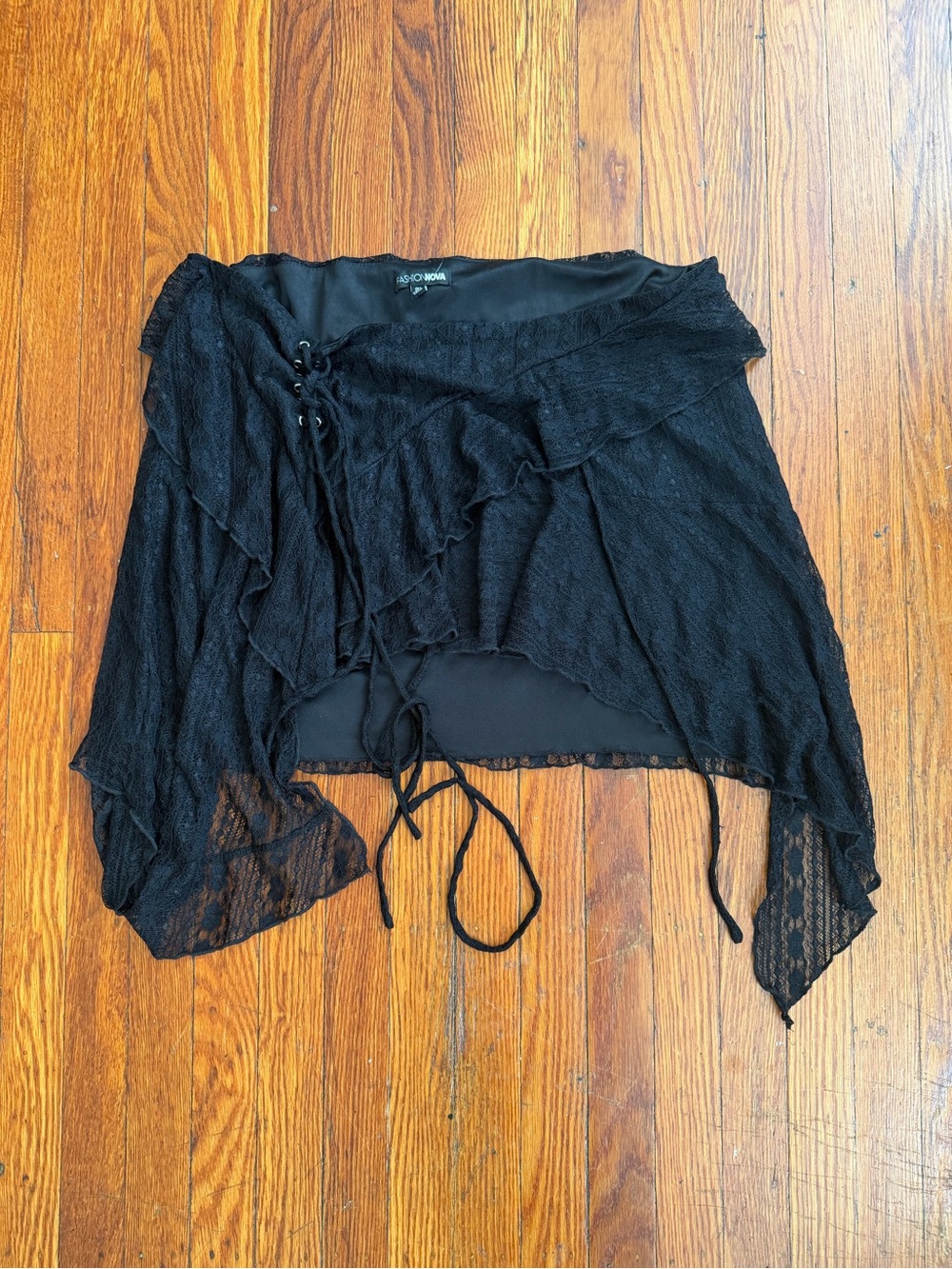 Fashion Nova Black Asymmetrical Lace Wrap Skirt